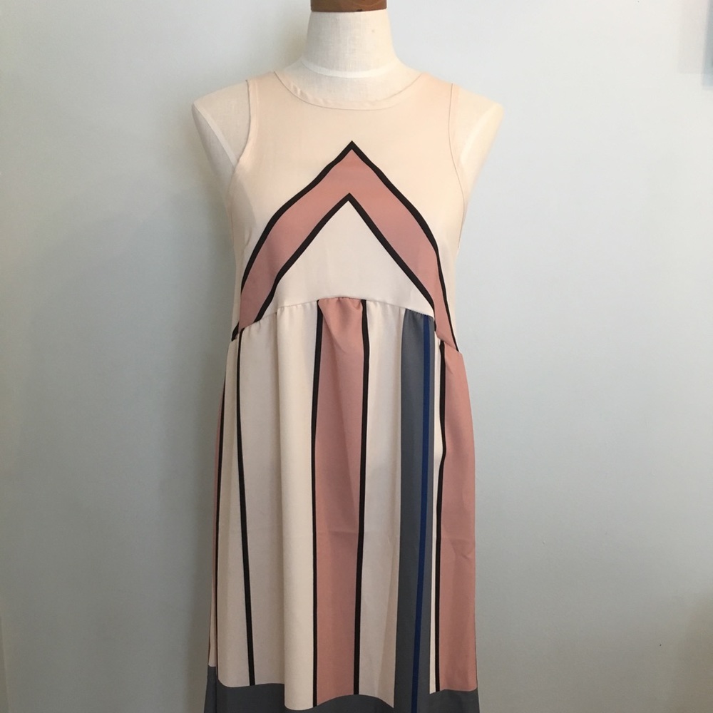 Striped Sleeveless Dress Beige/Pink/Brown/Sz Small